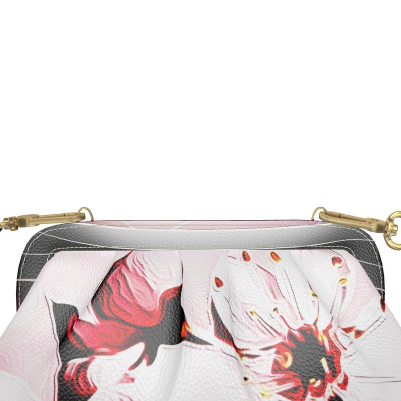 Floral Embosses: Pictorial Cherry Blossoms 01-02 Designer Pleated Leather Soft Frame Crossbody Clutch Bag