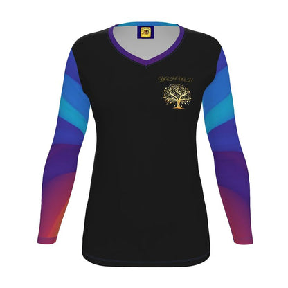 Yahuah: Tree of Life (01-02) - Royal Raiment | Women's V-neck Long Sleeve Jersey Tee