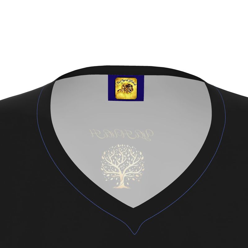 Yahuah-Tree of Life 01 Royal Ladies Designer V-neck Long Sleeve Jersey T-shirt