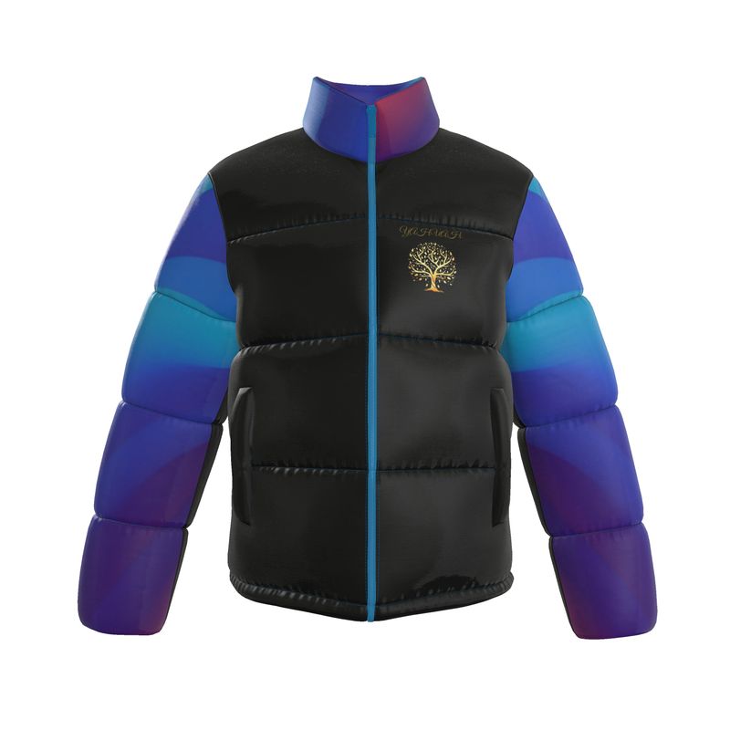 Yahuah-Tree of Life 01 Royal Men's Designer Stand Collar Puffer Jacket