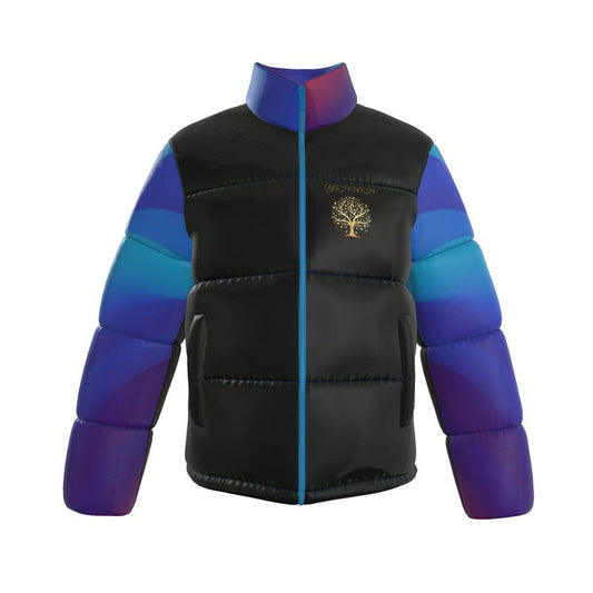 Yahuah-Tree of Life 01 Royal Men's Designer Stand Collar Puffer Jacket