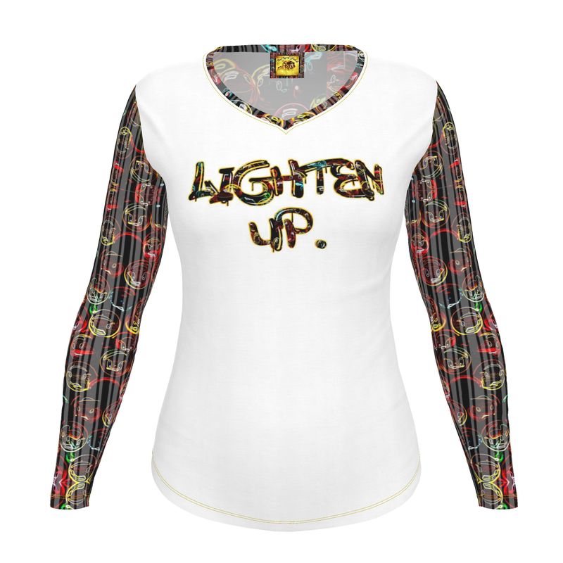 Outspoken Designs 01 "Lighten Up" Ladies Designer V-neck Slim Fit Long Sleeve Jersey T-shirt