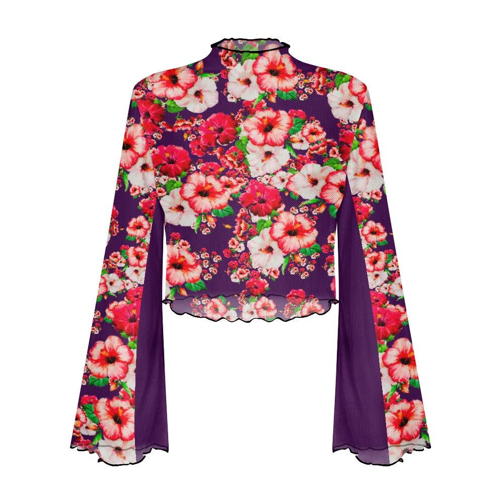 TRP Floral Print 03: Hibiscus Flowers 01-01 Tropical Bloom Bell Sleeve Blouse