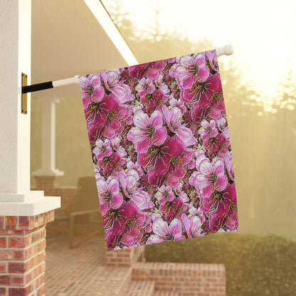 Electric Flora: Neon Sakura Cherry Blossoms Garden Flag