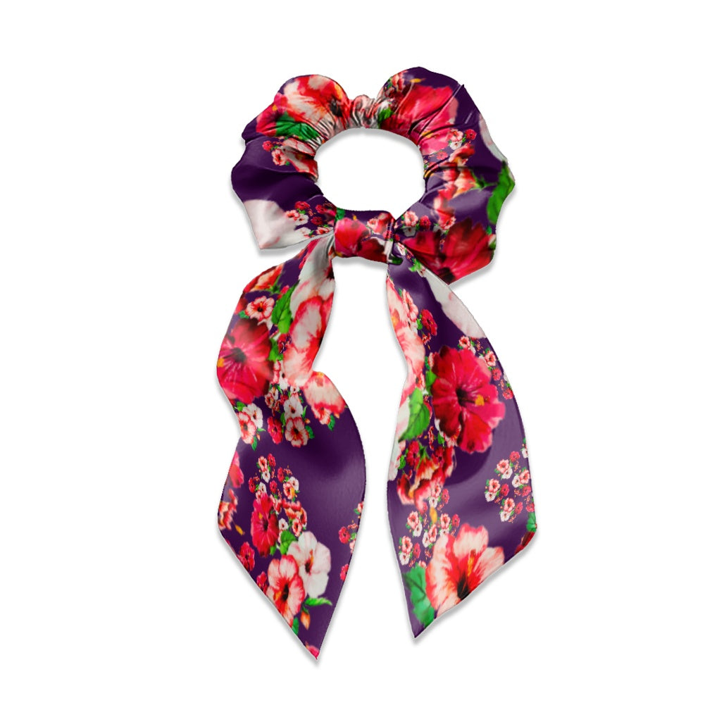 TRP Floral Print 03: Hibiscus Flowers 01-01 Tropical Bloom Satin Scarf Scrunchie