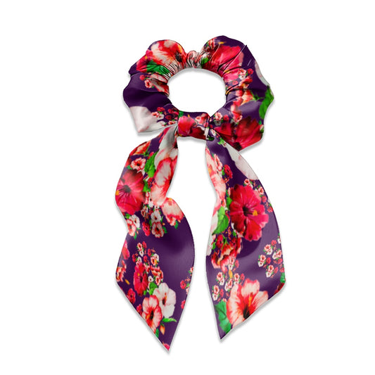TRP Floral Print 03: Hibiscus Flowers 01-01 Tropical Bloom Satin Scarf Scrunchie