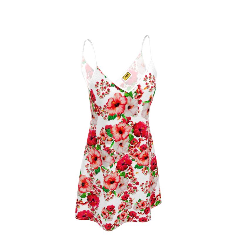 TRP Floral Print 03: Hibiscus Flowers Designer Silk Slip Midi Dress
