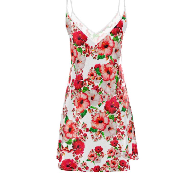 TRP Floral Print 03: Hibiscus Flowers Designer Silk Slip Midi Dress