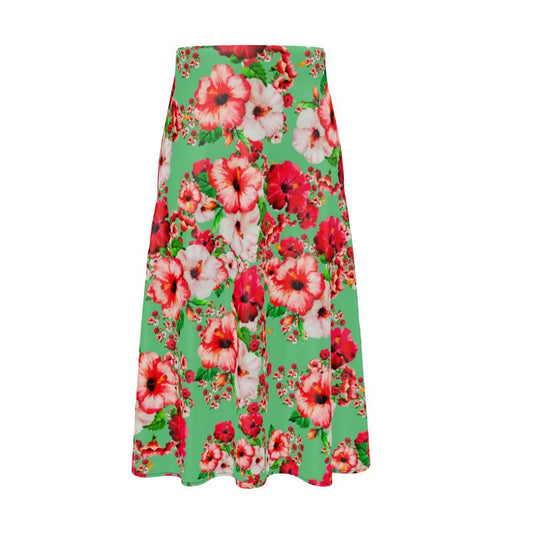 TRP Floral Print 03: Hibiscus Flowers 01-02 Tropical Bloom A-line Pleated Midi Skirt