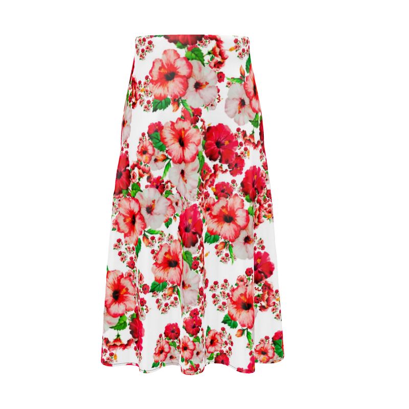 TRP Floral Print 03: Hibiscus Flowers Designer A-line Pleated Midi Skirt