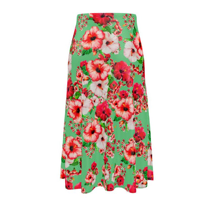 TRP Floral Print 03: Hibiscus Flowers 01-02 Tropical Bloom A-line Pleated Midi Skirt