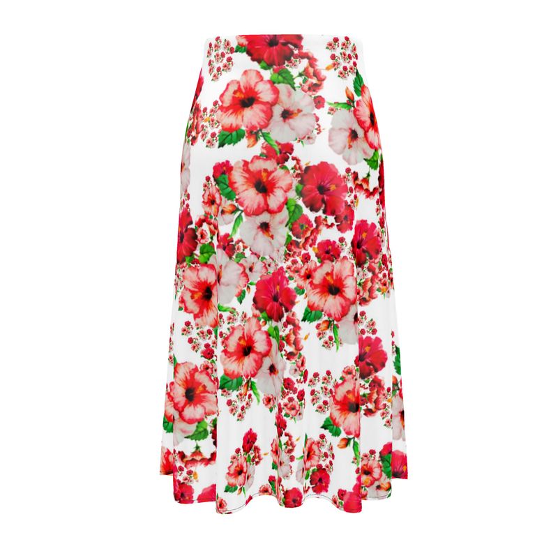 TRP Floral Print 03: Hibiscus Flowers Designer A-line Pleated Midi Skirt