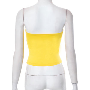Yellow Slim Fit Lace Up Strapless Top