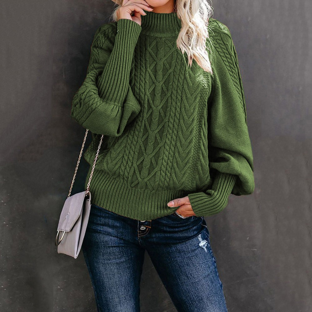 Mock Neck Solid Color Lantern Sleeve Sweater (13 colors)