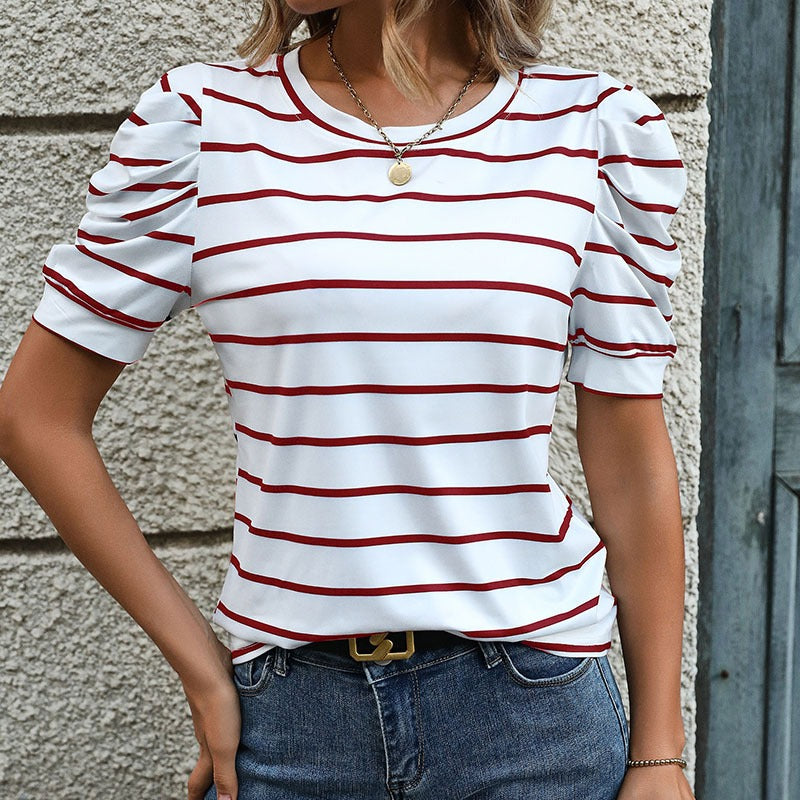 Puff Sleeve Striped T-shirt (7 colors)