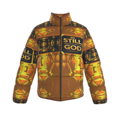 Hebrew World 01-03 Sacred Stillness Psalm 46:10 Men's Stand Collar Puffer Jacket