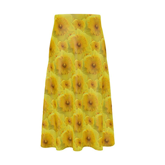 TRP Floral Print 09: Tulips 01 Designer A-line Pleated Midi Skirt