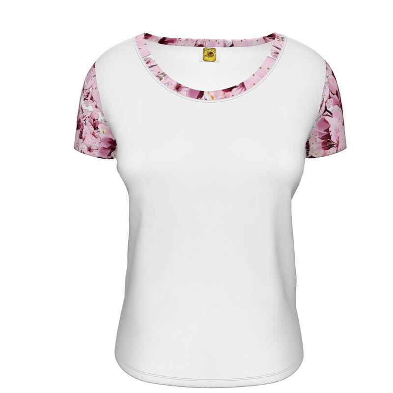 TRP Floral Print 01: Cherry Blossoms 01 Designer Scoop Neck T-shirt