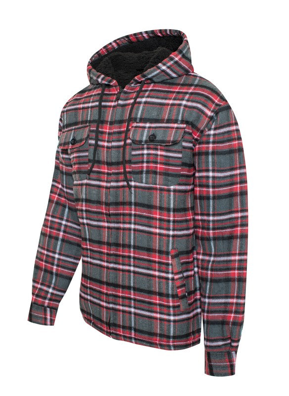 Flannel Sherpa Fleece Lined Full Zip Male Hoodie with Chest Pockets (8 colors)