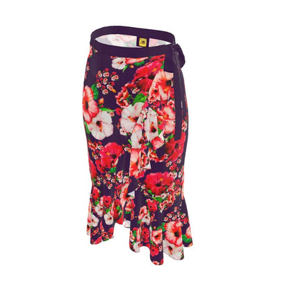 TRP Floral Print 03: Hibiscus Flowers 01-01 Tropical Bloom Ruffle Wrap Midi Skirt