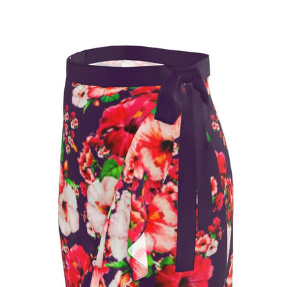 TRP Floral Print 03: Hibiscus Flowers 01-01 Tropical Bloom Ruffle Wrap Midi Skirt