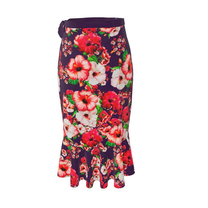 TRP Floral Print 03: Hibiscus Flowers 01-01 Tropical Bloom Ruffle Wrap Midi Skirt