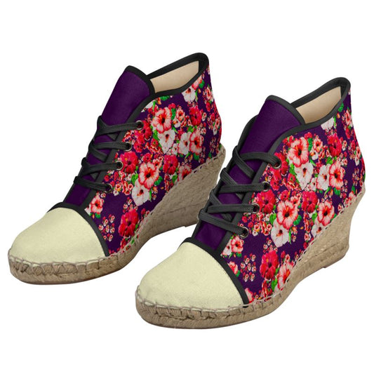 TRP Floral Print 03: Hibiscus Flowers 01-01 Tropical Bloom Espadrille Wedge Sneakers