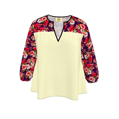 TRP Floral Print 03: Hibiscus Flowers 01-01 Tropical Bloom V-neck Tunic Blouse