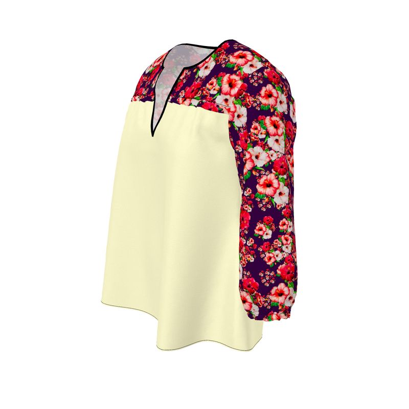 TRP Floral Print 03: Hibiscus Flowers 01-01 Tropical Bloom V-neck Tunic Blouse