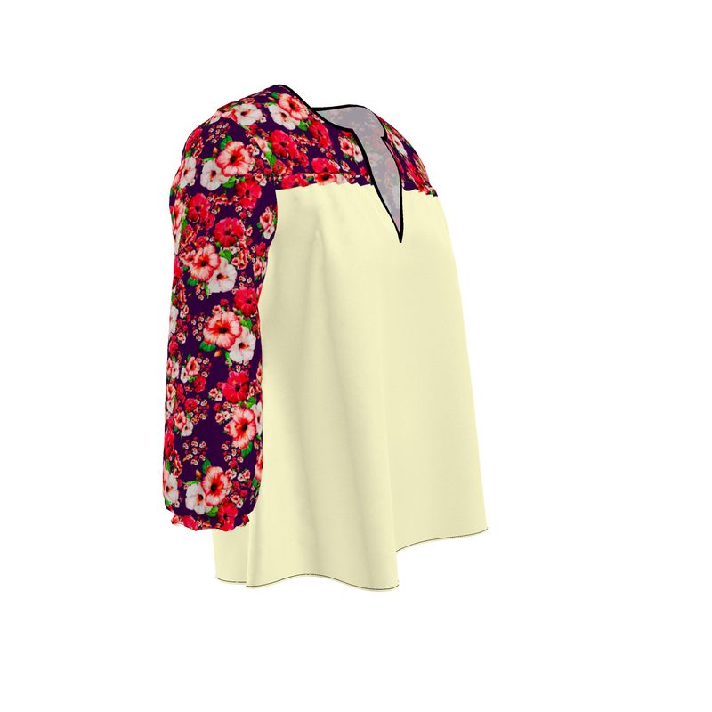 TRP Floral Print 03: Hibiscus Flowers 01-01 Tropical Bloom V-neck Tunic Blouse