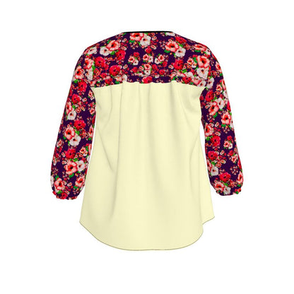 TRP Floral Print 03: Hibiscus Flowers 01-01 Tropical Bloom V-neck Tunic Blouse