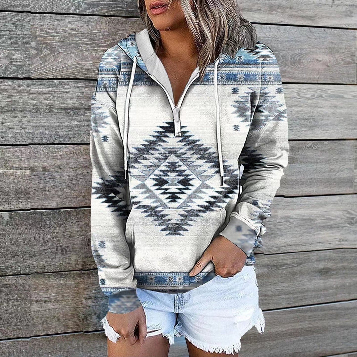 Ethnic Tribe Print 1/4 Zip Pullover Hoodie for Women (11 styles)