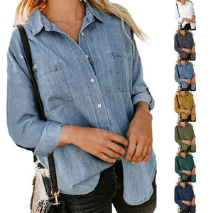 Double Pocket Long Sleeve Denim Blouse (7 colors)