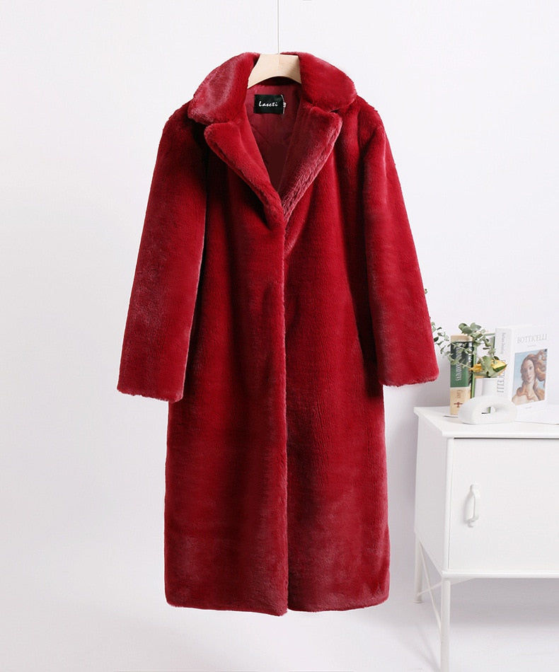 Mink Fleece Faux Fur Stitching Contrast Color Trench Coat for Women (9 colors)