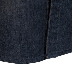Solid Color Wrinkle Free Slim Fit Long Sleeve Male Denim Dress Shirt (Black/Navy Blue)