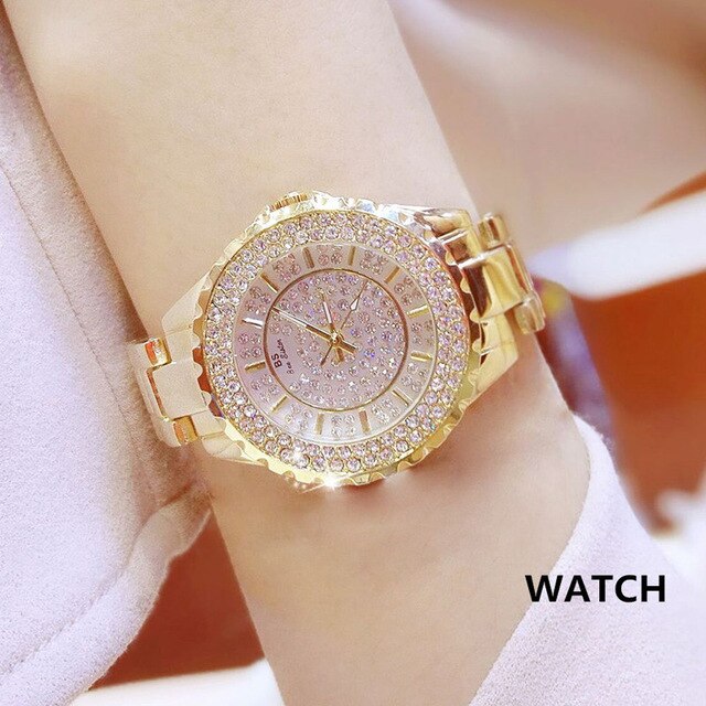 Diamond Quartz Ladies Stainless Steel Watch (Silver/Rose Gold)