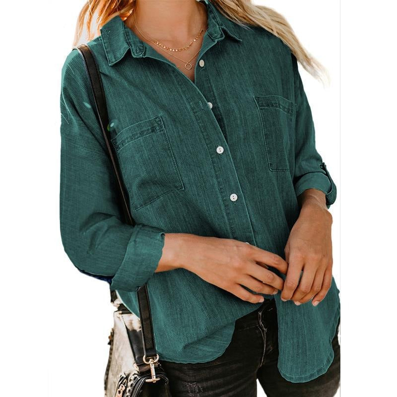 Double Pocket Long Sleeve Denim Blouse (7 colors)