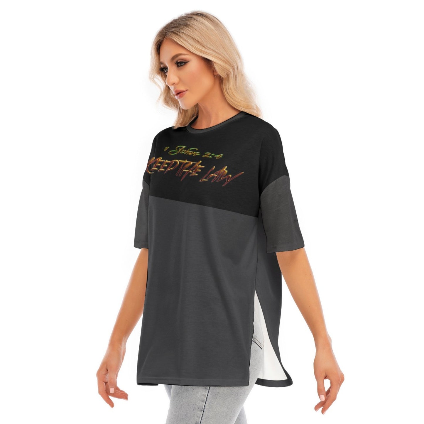 Commandment Keepers 01-01 Designer Drop Shoulder Split Hem Long T-shirt