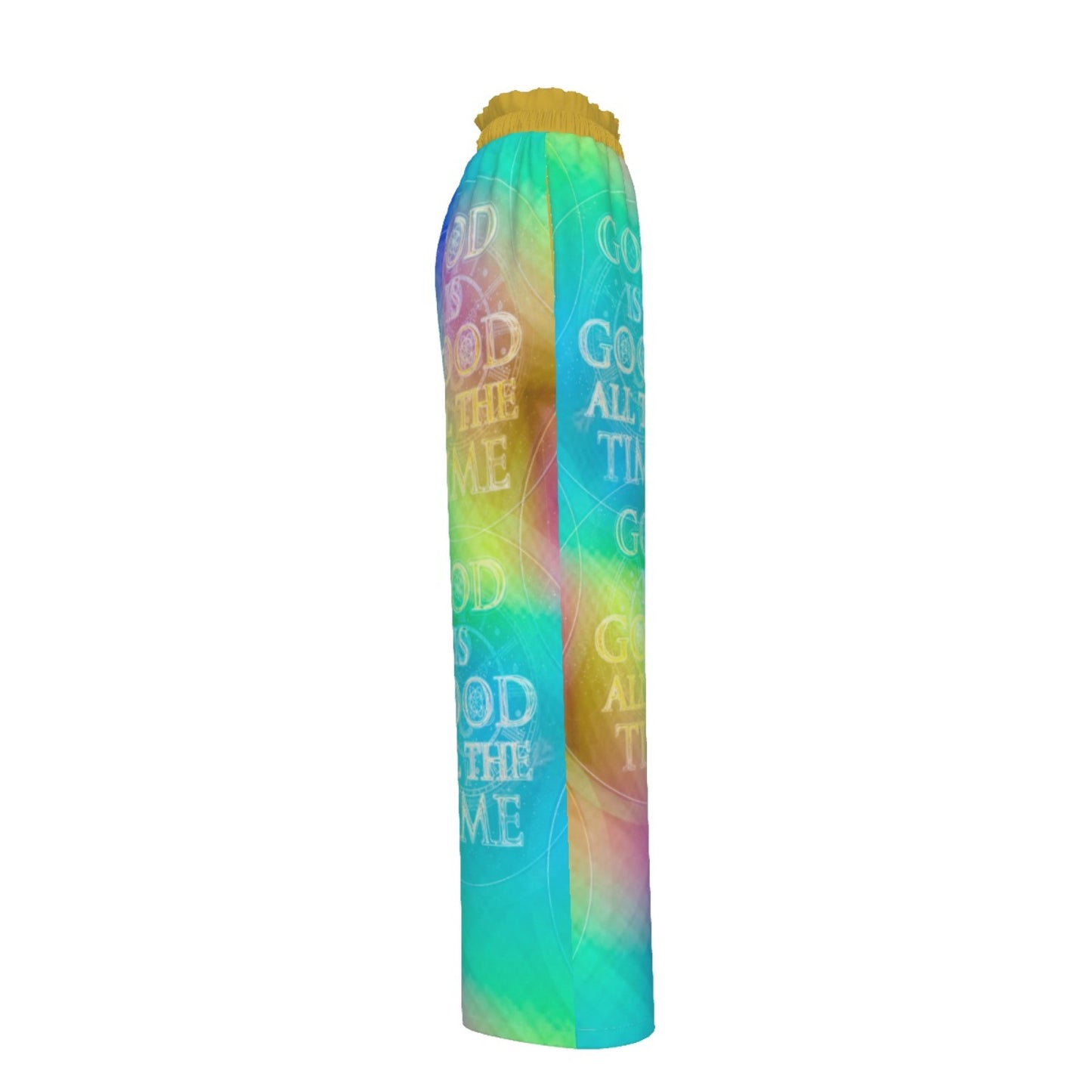 Chroma-Shift Art-to-Wear: God is Good All The Time 01-03 Faux Silk Open-Bottom Lounge Joggers