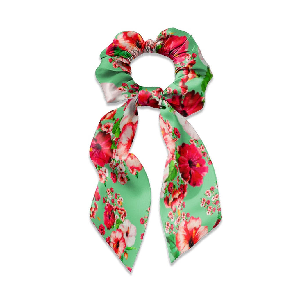 TRP Floral Print 03: Hibiscus Flowers 01-02 Tropical Bloom Satin Scarf Scrunchie