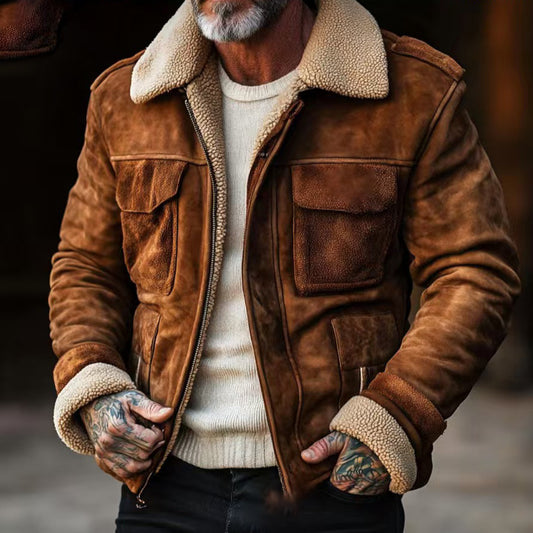 Wool Lined Male Trucker Jacket (Brown/Dark Brown)