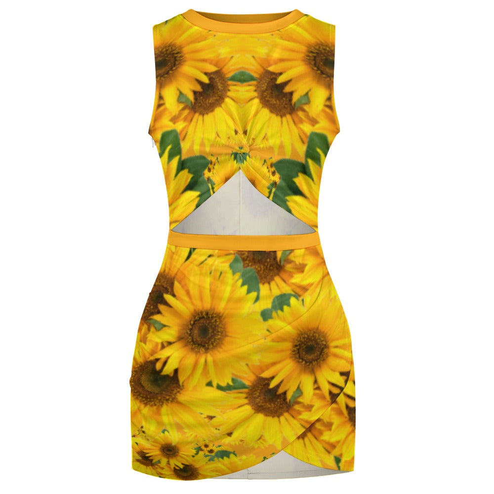 TRP Floral Print 04: Sunflowers 01 Designer Hip Wrap Dress (4 colors)