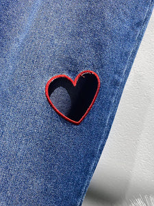 Relaxed Fit Hearts Embroidery Mid Rise Denim Jeans