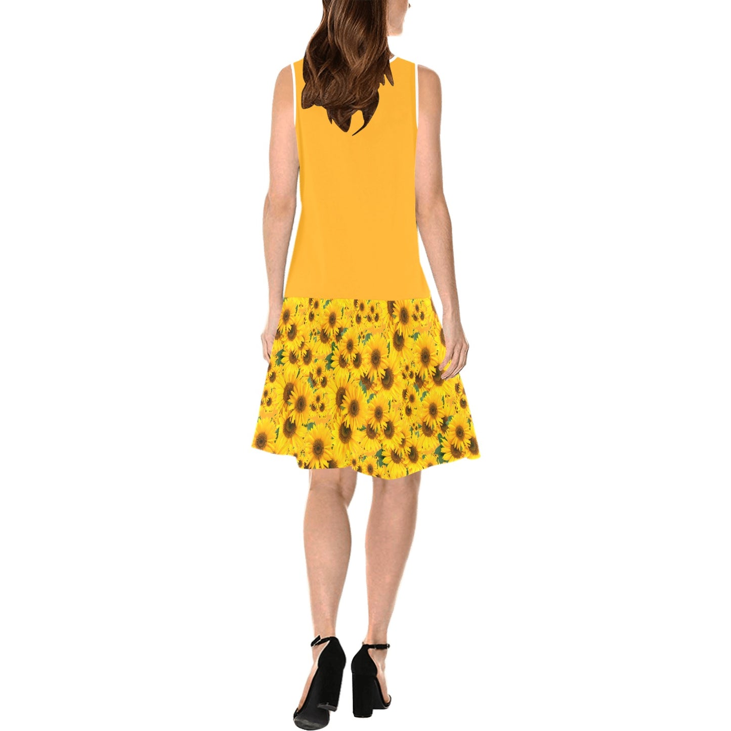 TRP Floral Print 04: Sunflowers 01 Designer Sleeveless Splicing Shift Dress (5 colors)