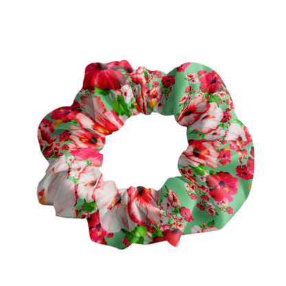 TRP Floral Print 03: Hibiscus Flowers 01-02 Tropical Bloom Satin Scrunchie