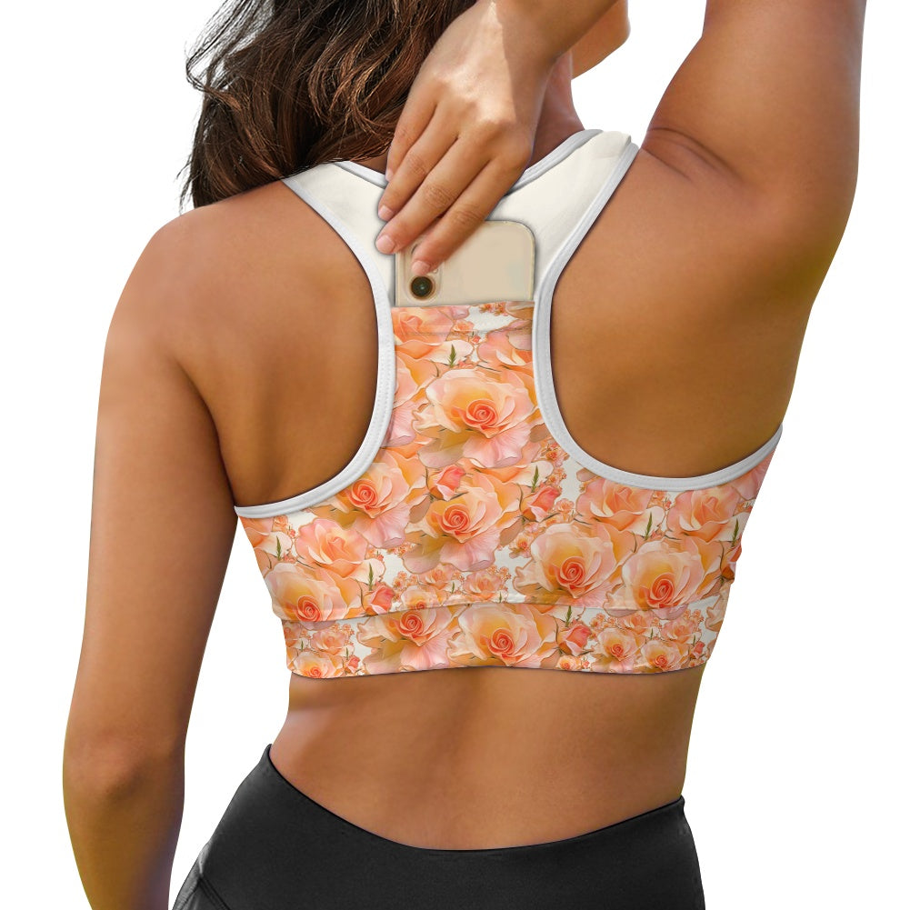 Floral Embosses: Roses 03-01 "Apricot Bloom Essential" Sports Bra