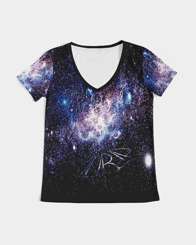 Galaxy Prints 01 Ladies Designer V-neck T-shirt