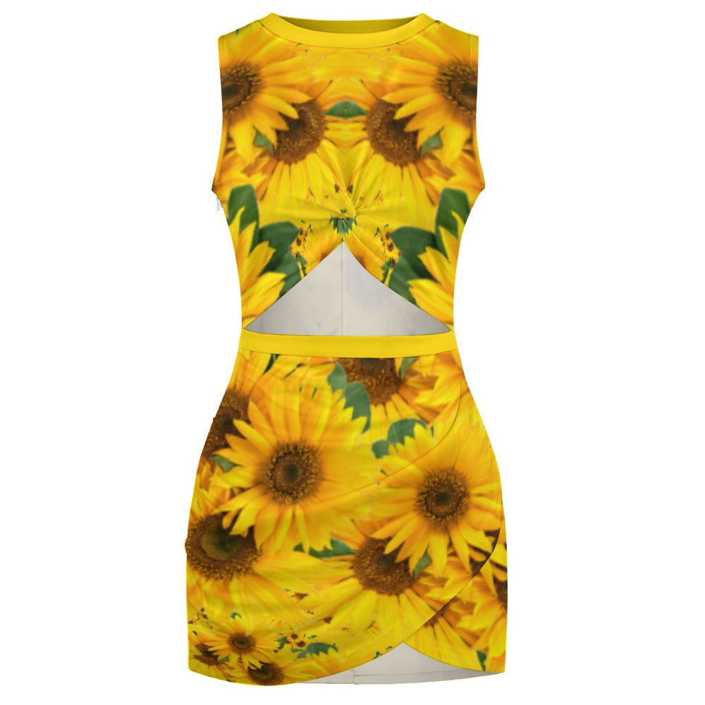 TRP Floral Print 04: Sunflowers 01 Designer Hip Wrap Dress (4 colors)