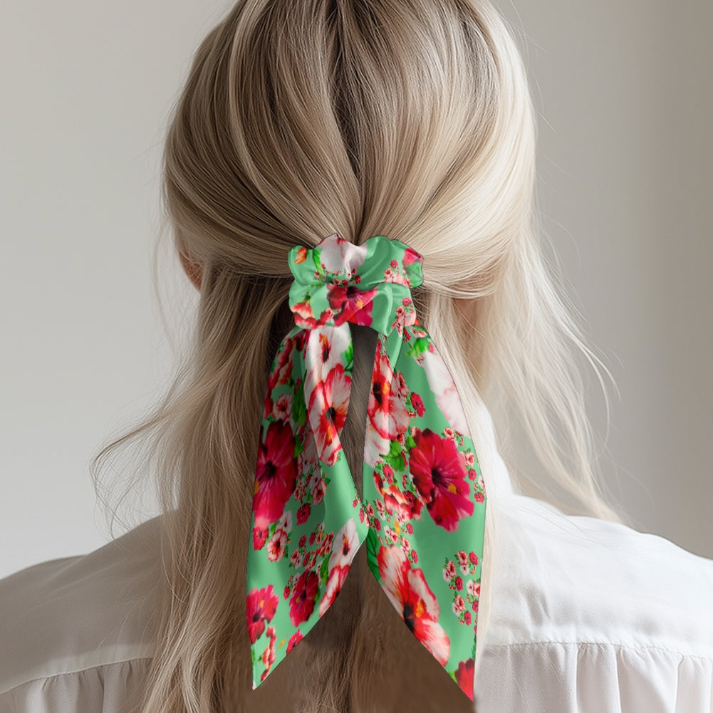 TRP Floral Print 03: Hibiscus Flowers 01-02 Tropical Bloom Satin Scarf Scrunchie