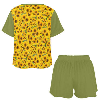 TRP Floral Print 04: Sunflowers 01 Designer Lounge T-shirt & Shorts (5 colors)